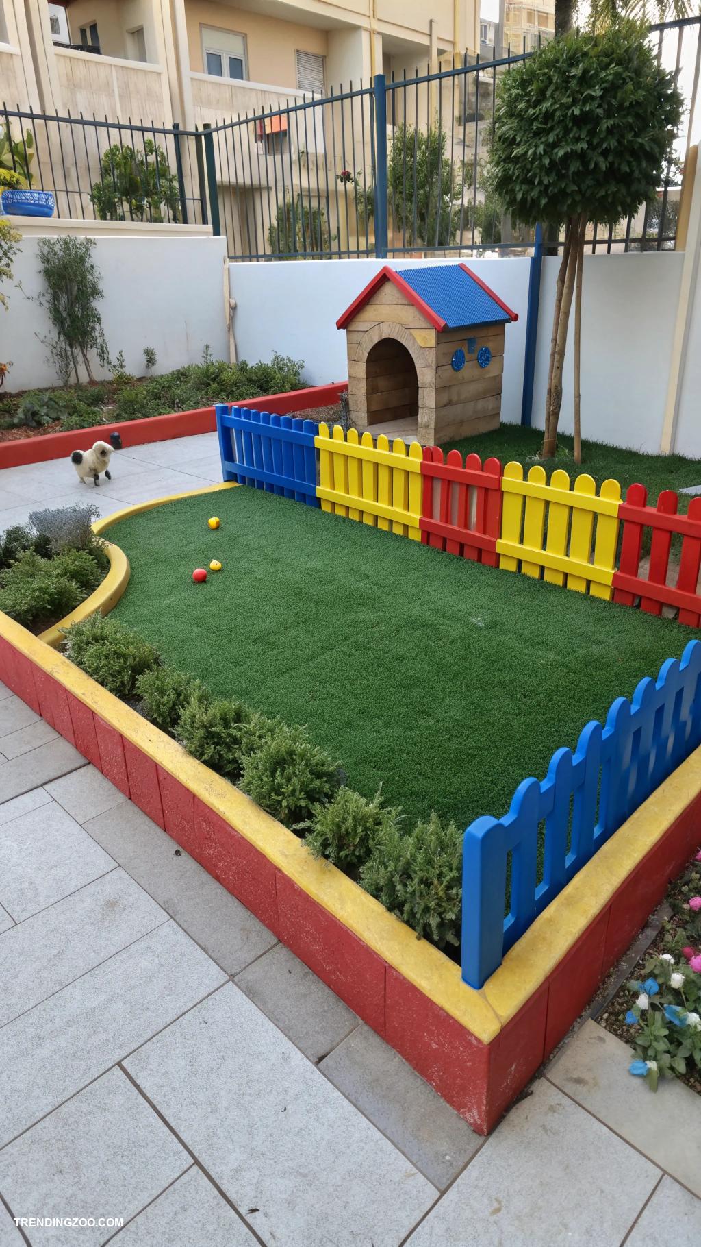 outdoor dog potty area Artificial turf patch with colorful borders