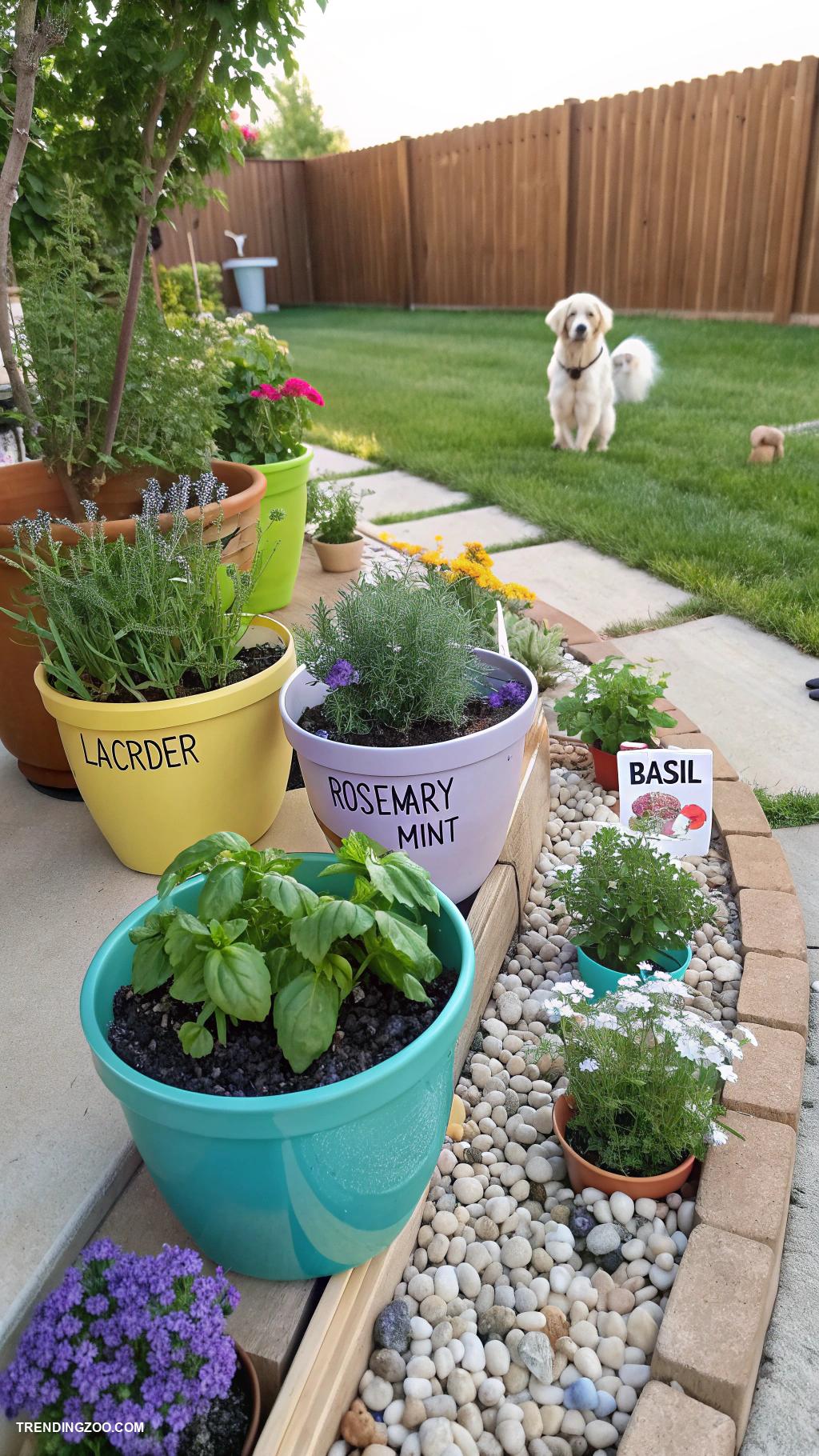 outdoor dog potty area Potted herb garden for refreshing odors
