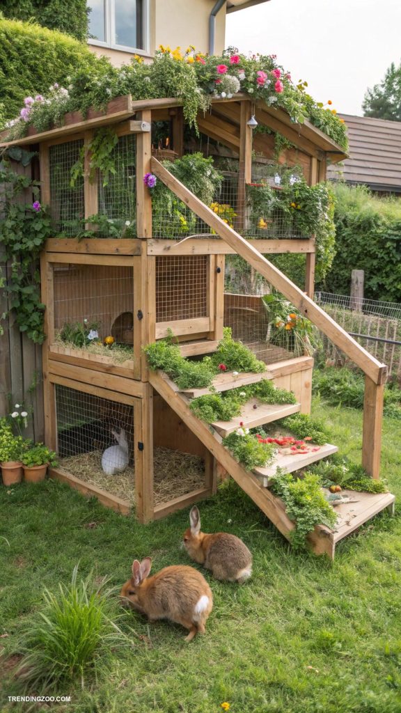 outdoor rabbit enclosure ideas Multi level garden rabbit palace