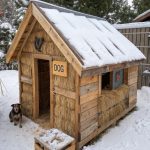 outdoor winter dog house Pallet house with straw insulation