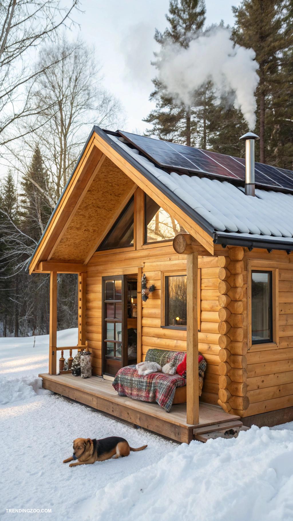 outdoor winter dog house Warm insulated cabin with solar panels