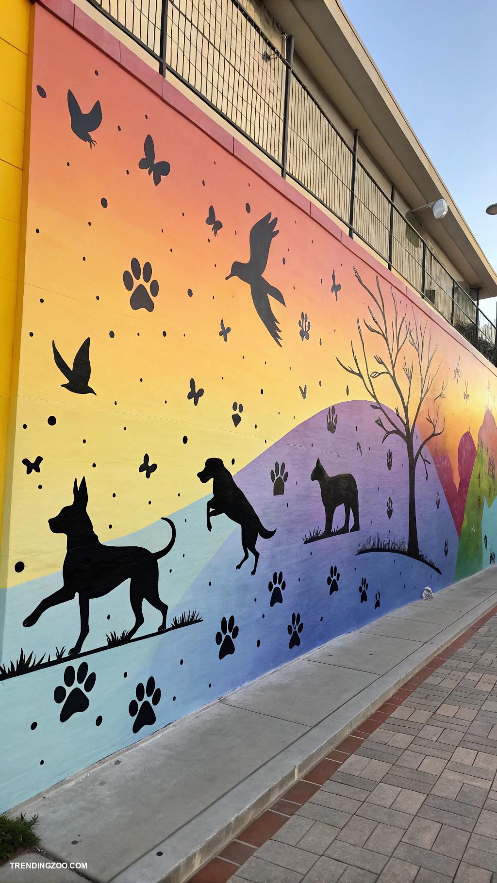 pet lounge ideas Artistic mural featuring animal silhouettes