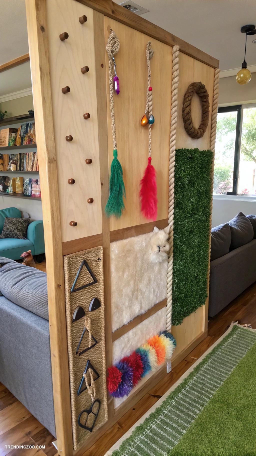 pet lounge ideas DIY sensory wall with various textures