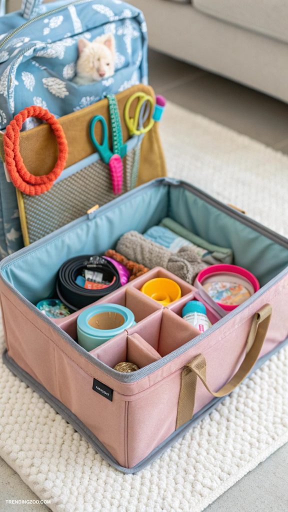 pet supplies organization ideas Collapsible storage bins for travel accessories