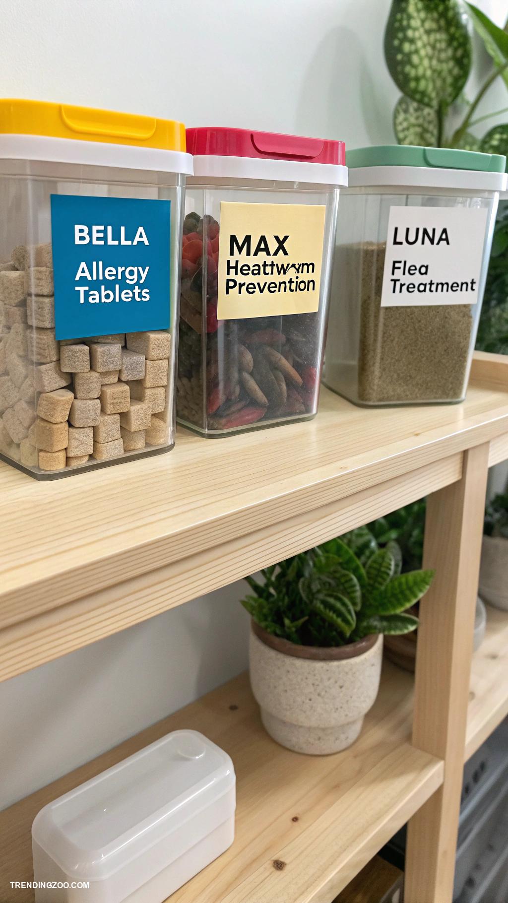 pet supplies organization ideas Labeled containers for individual pet medications