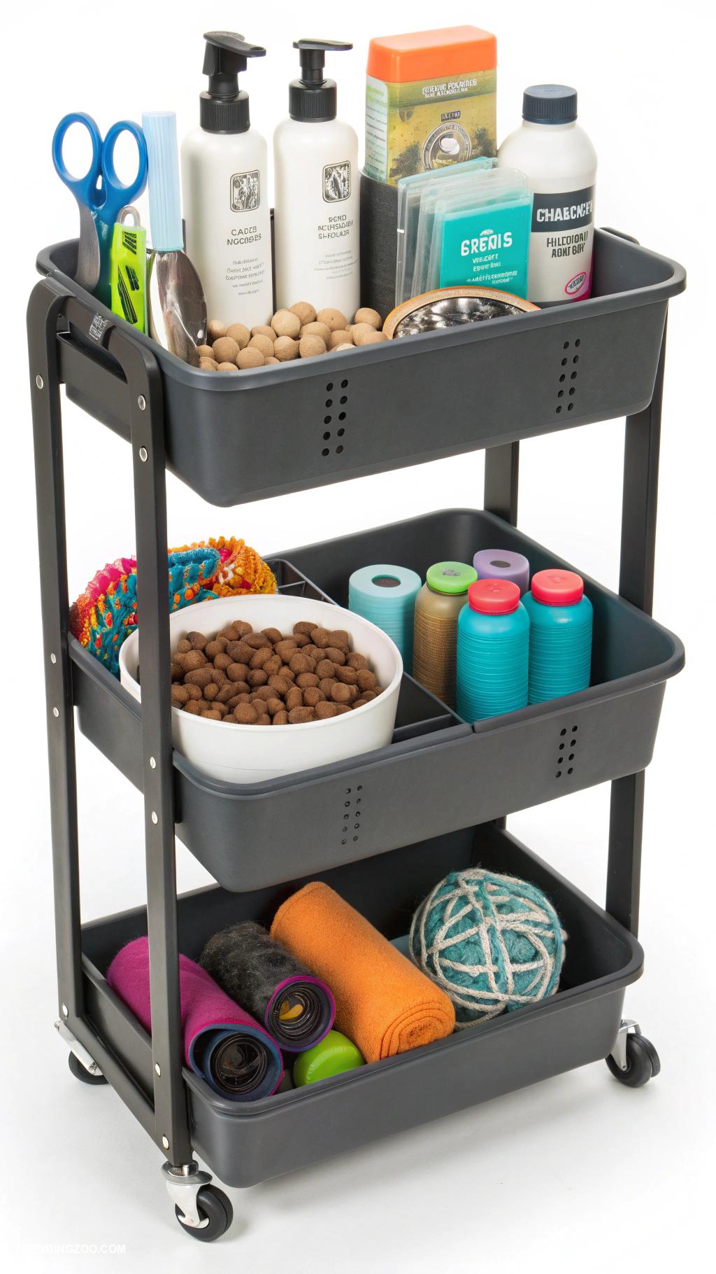 pet supplies organization ideas Rolling cart for portable pet essentials