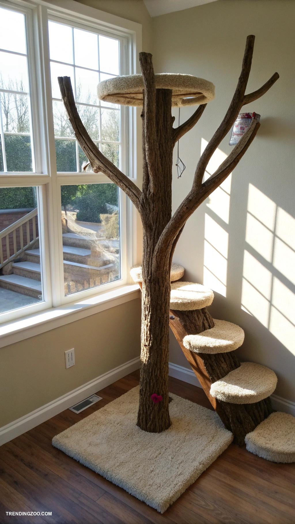 pet window perch with stairs Artistic tree shaped perch with pet steps