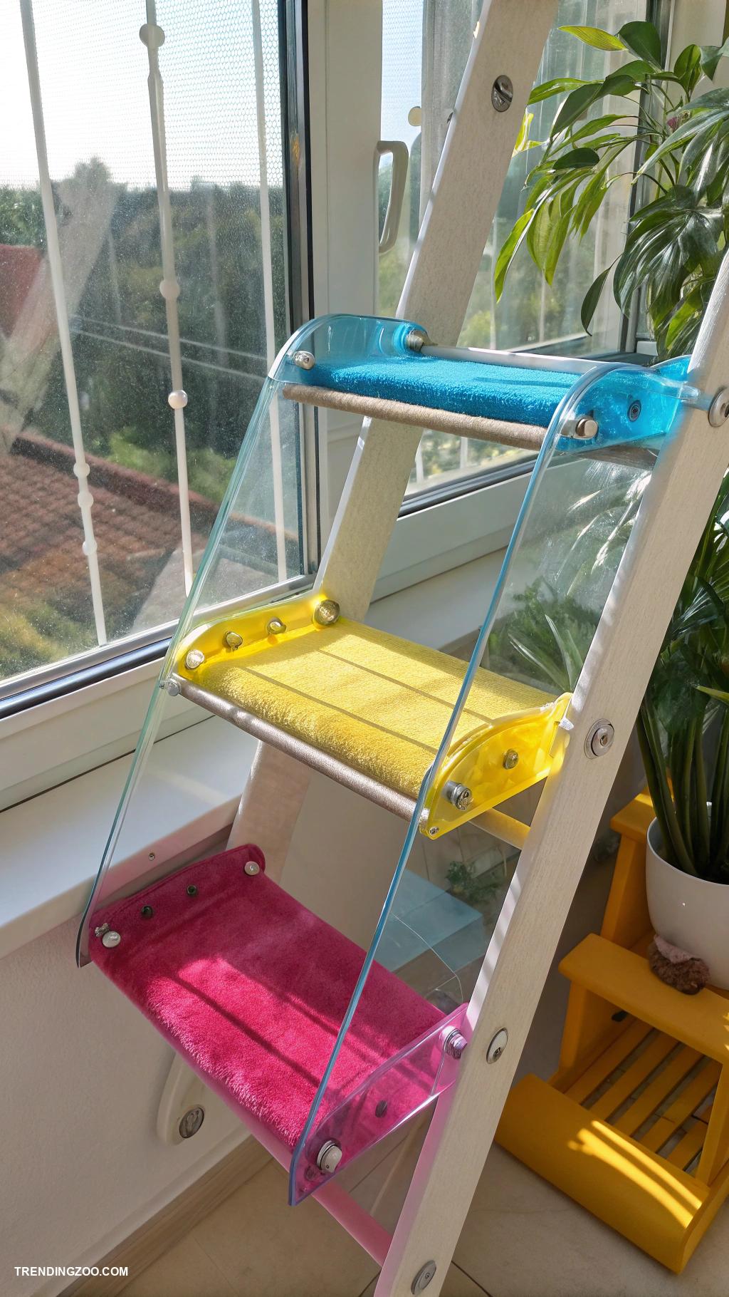 pet window perch with stairs Colorful acrylic perch with ladder attachment