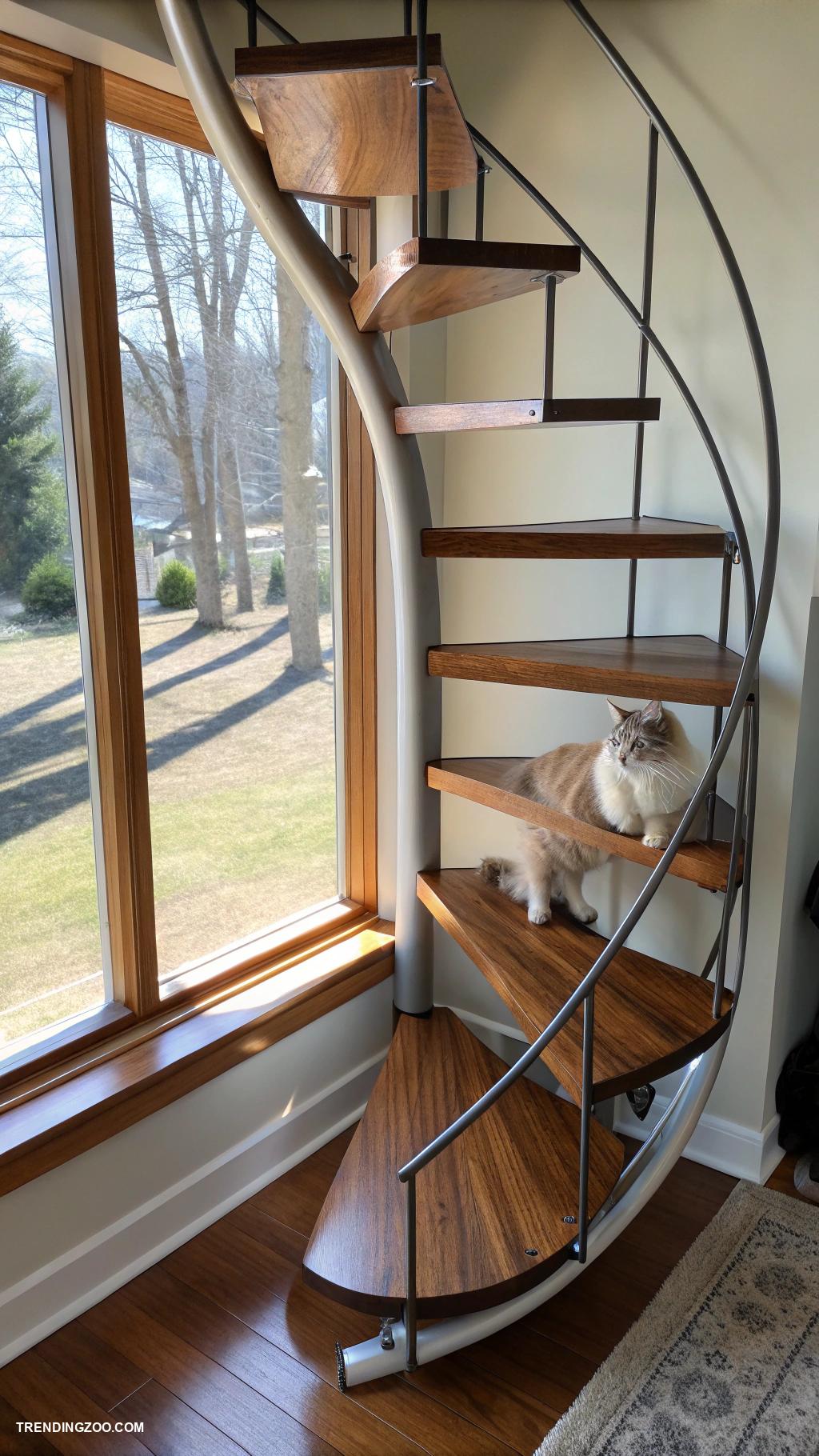pet window perch with stairs Curved shelf with spiral staircase design