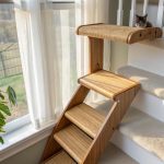 pet window perch with stairs Eco friendly bamboo shelf with climbing ramp