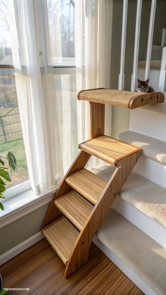 pet window perch with stairs Eco friendly bamboo shelf with climbing ramp