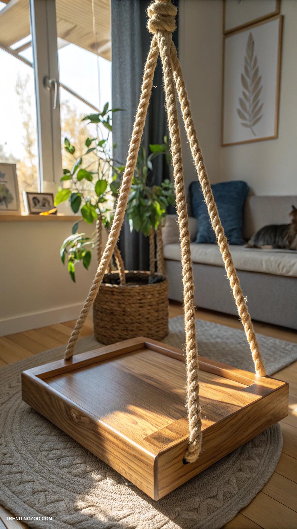 pet window perch with stairs Floating wood perch with rope ladder