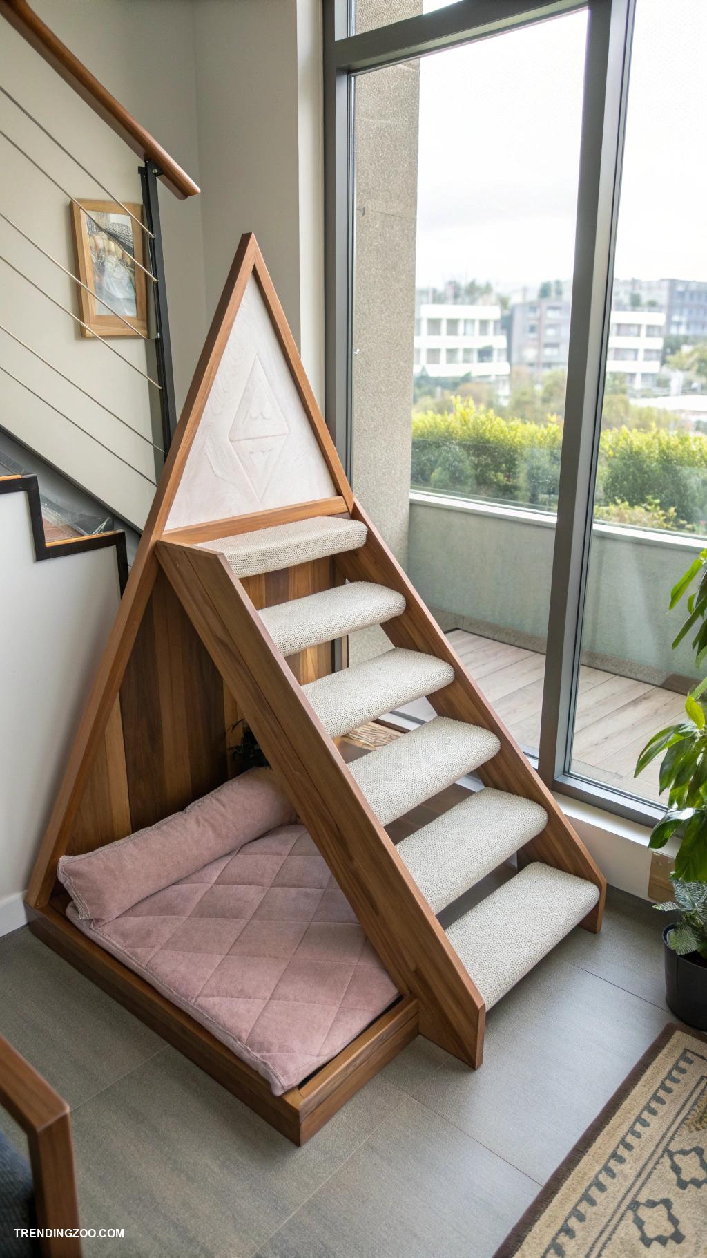 pet window perch with stairs Triangle shaped perch with side stairway