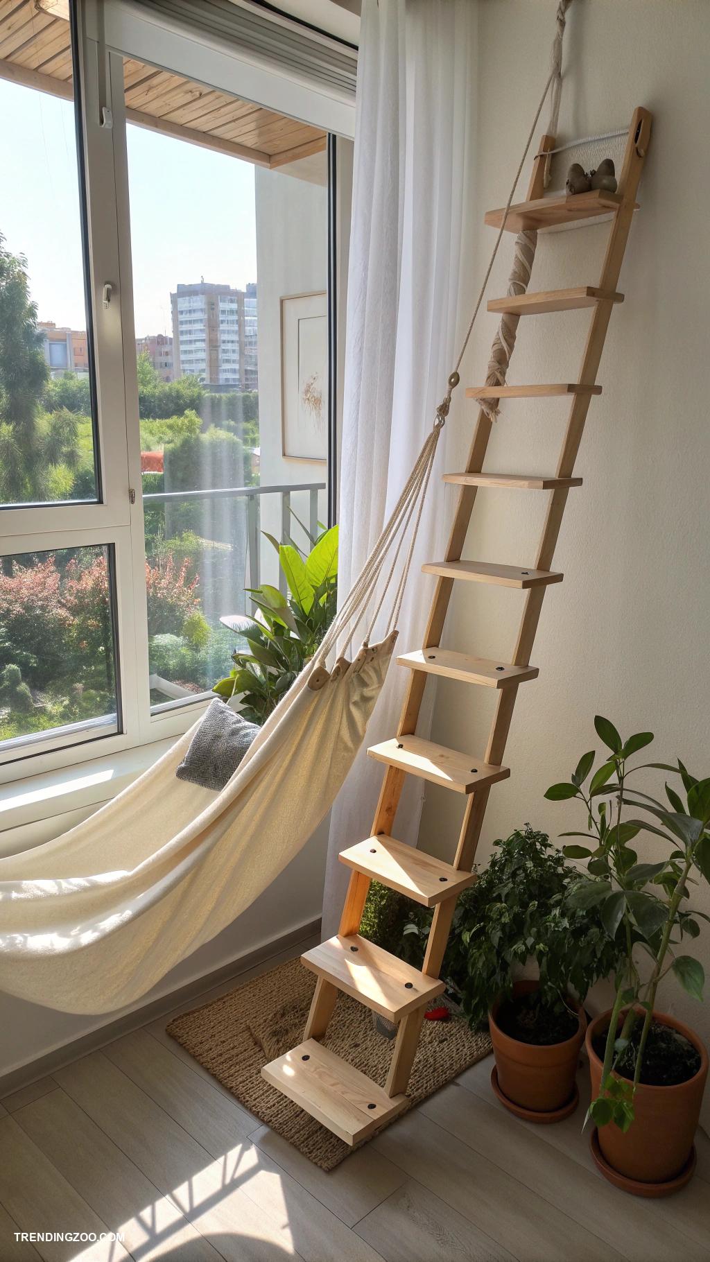 pet window perch with stairs Wall mounted cat ladder with hammock perch