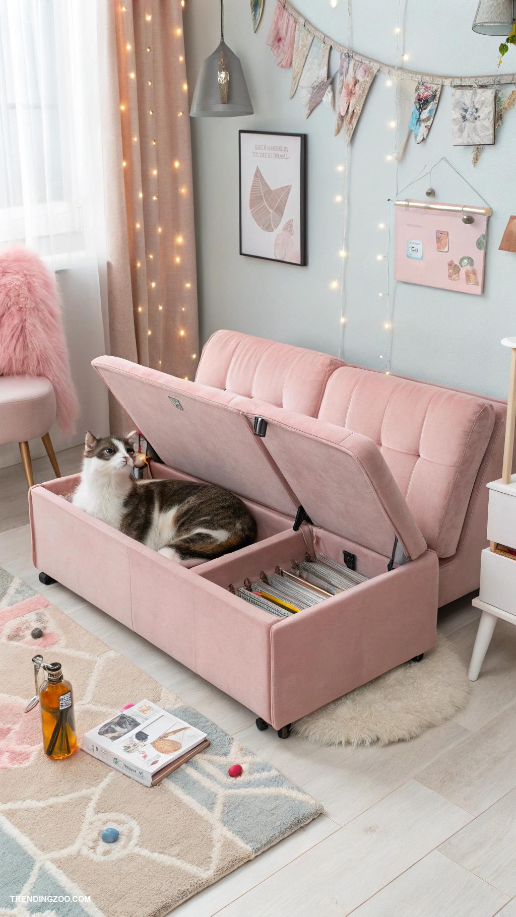 pink cat house ideas Convertible cat sofa with hidden compartments