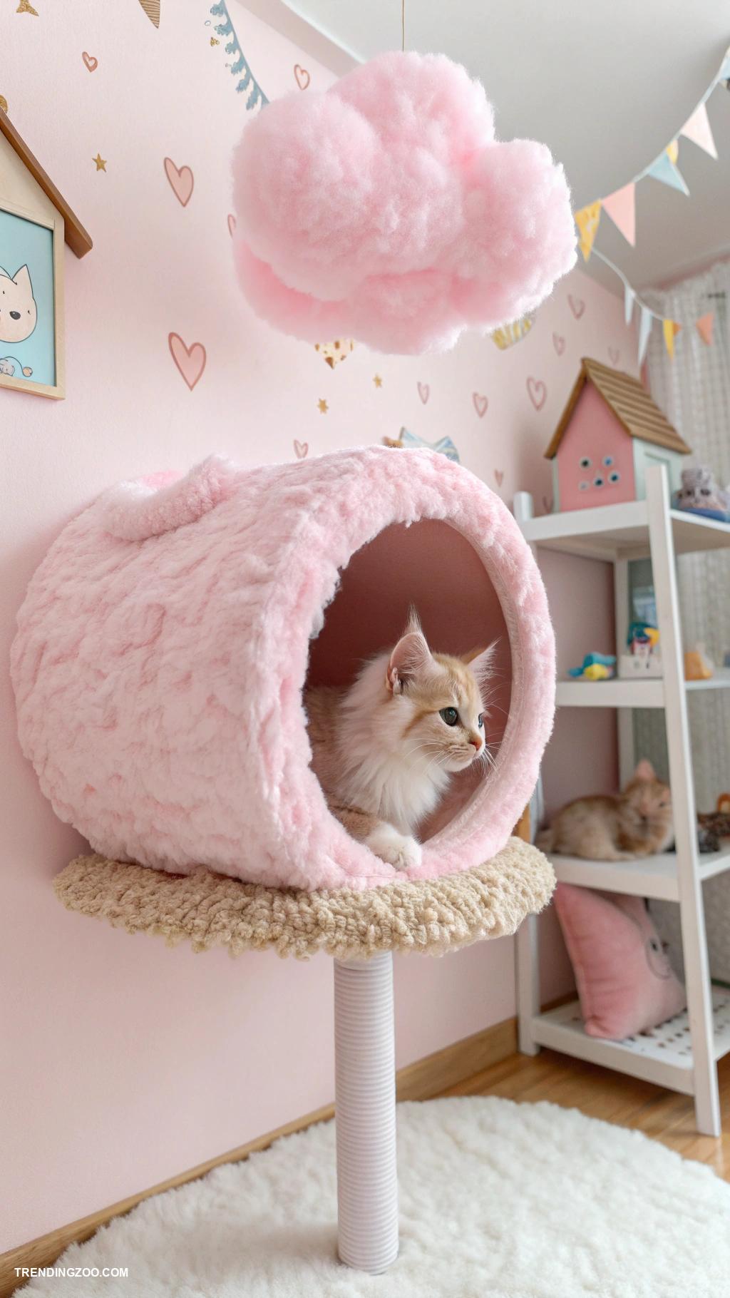 pink cat house ideas Floating shelves resembling a pink cloud