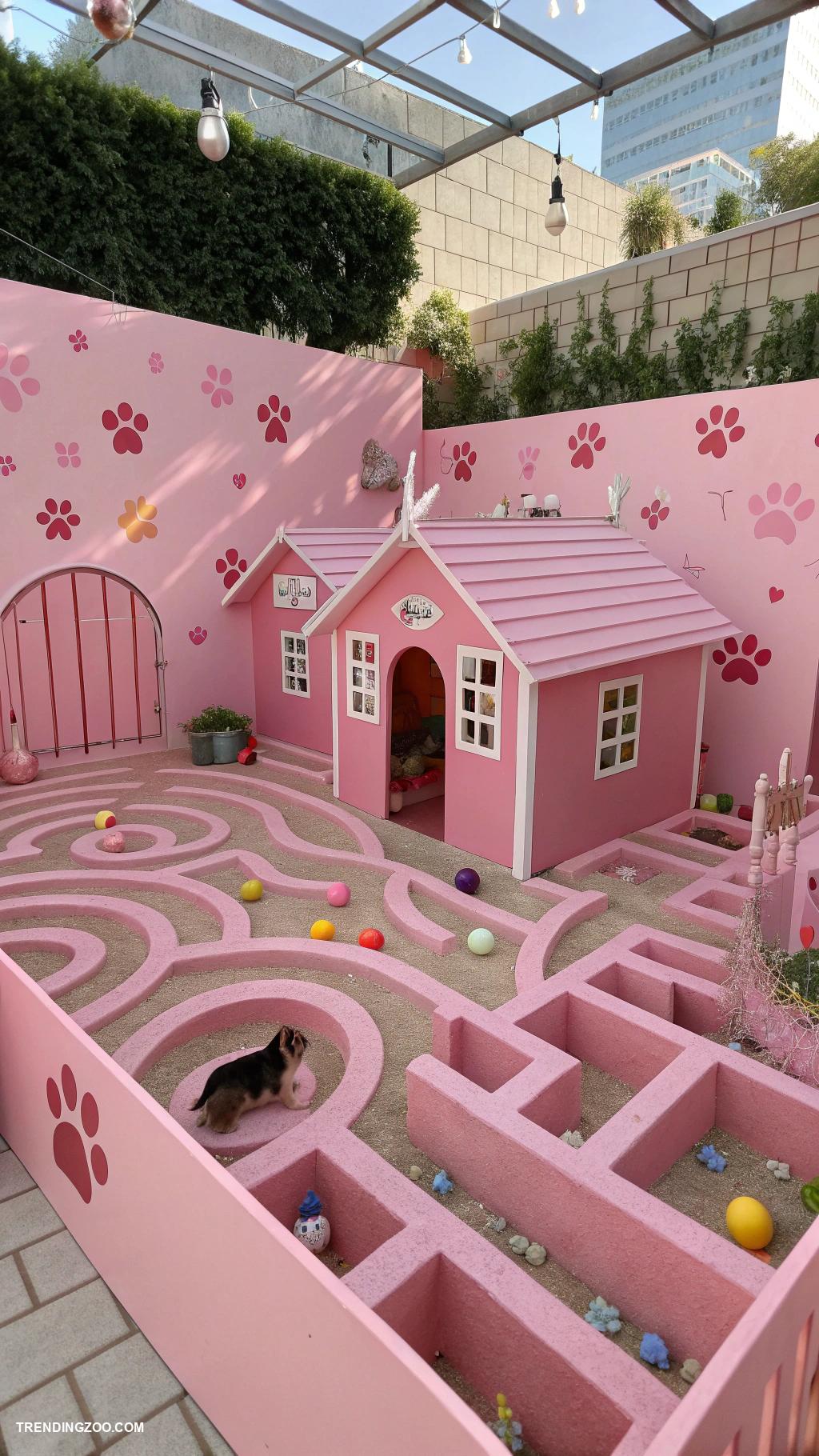 pink cat house ideas Interactive pink maze for playful exploration