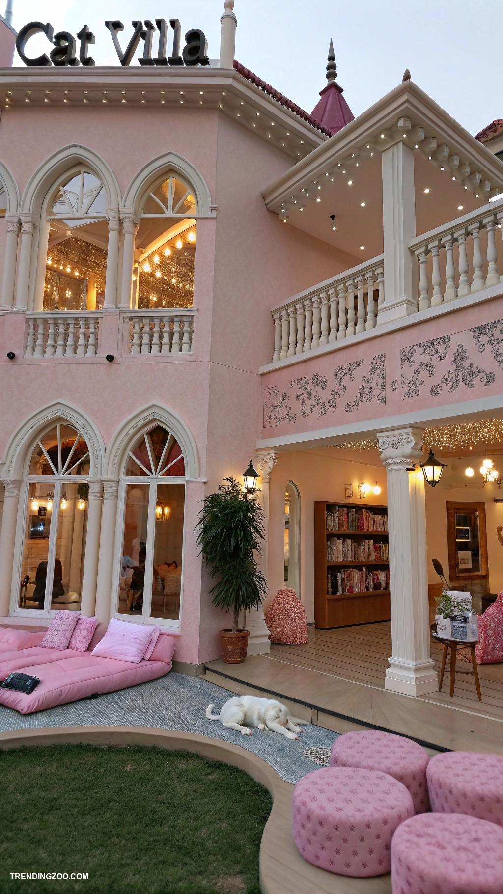 pink cat house ideas Luxury cat villa with plush pink cushions