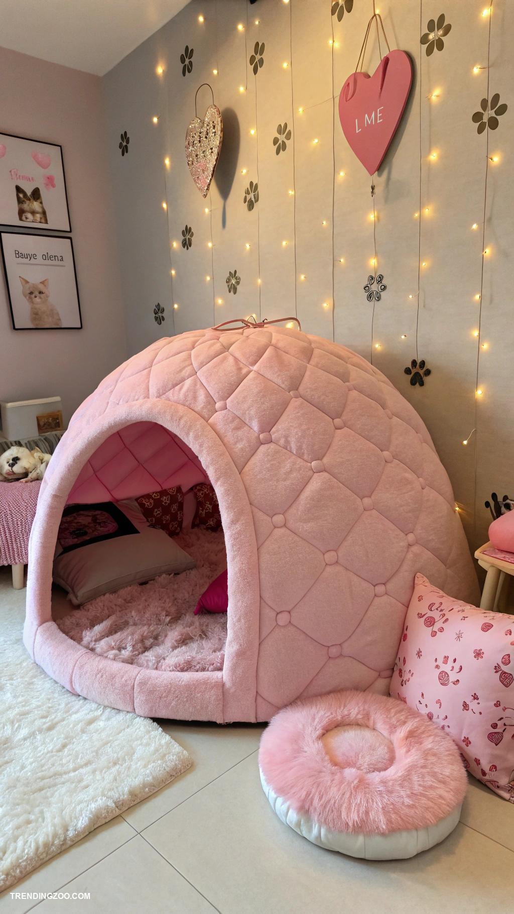 pink cat house ideas Pink igloo with soft comfortable interior