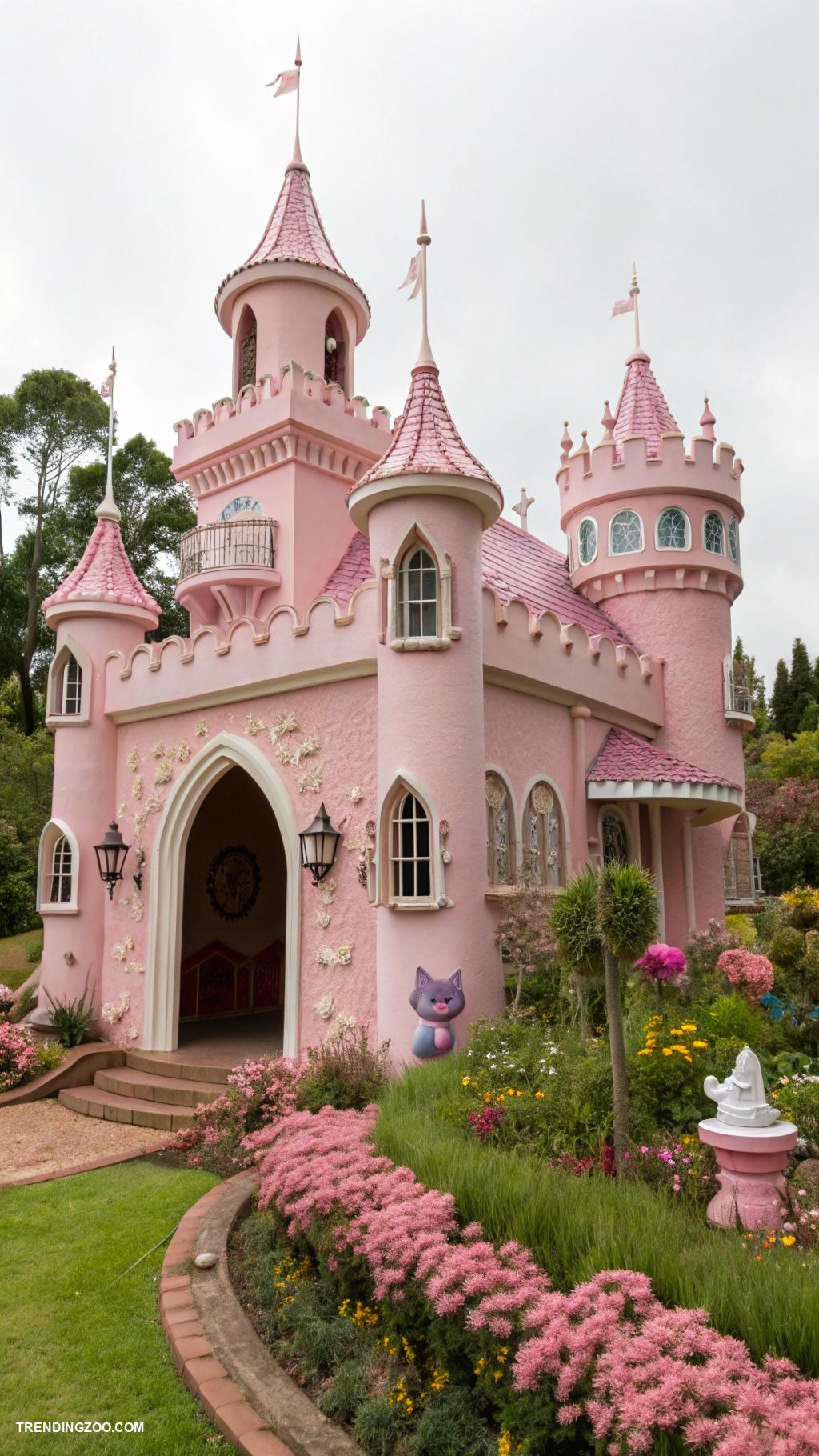 pink cat house ideas Stylish pink castle with turret lookout