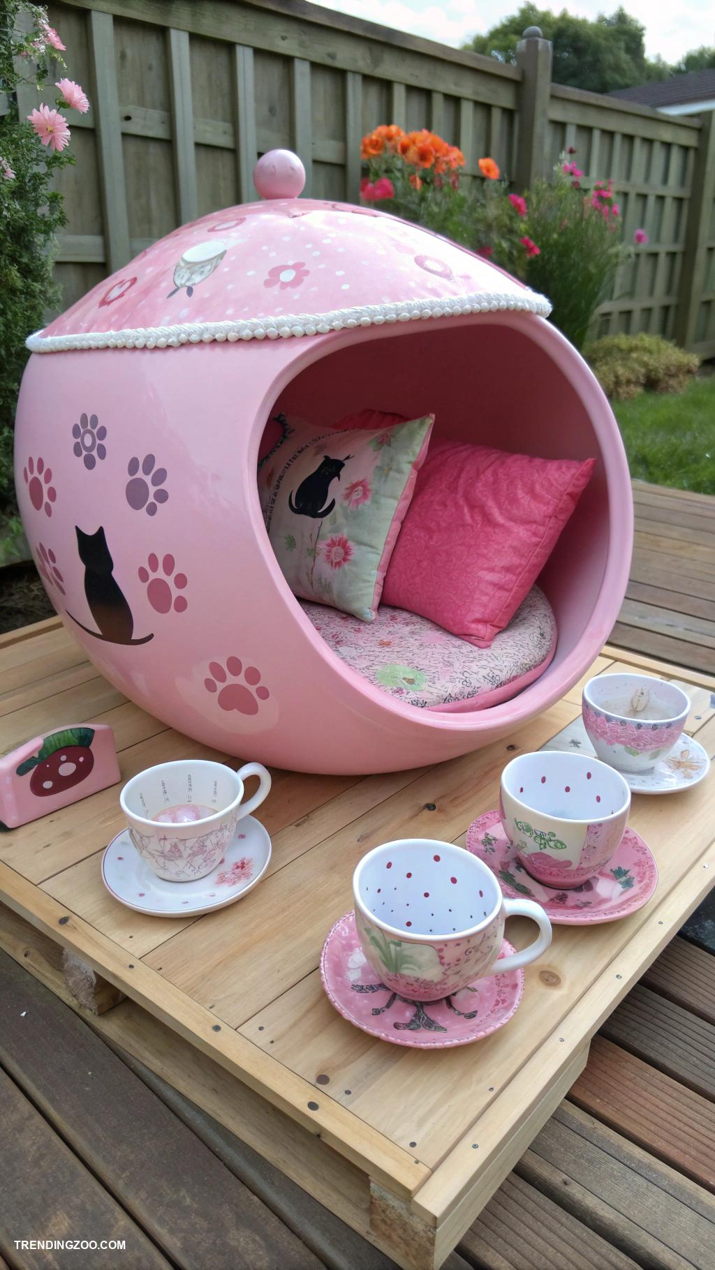 pink cat house ideas Teacup shaped pink hideaway
