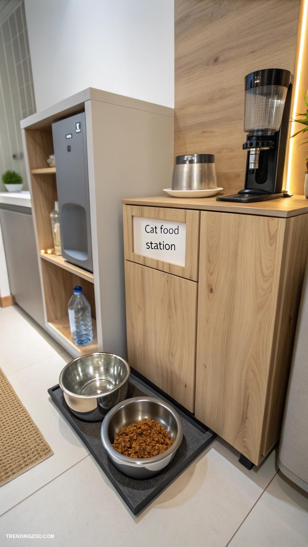 cat food station ideas Built in storage for dry food and treats