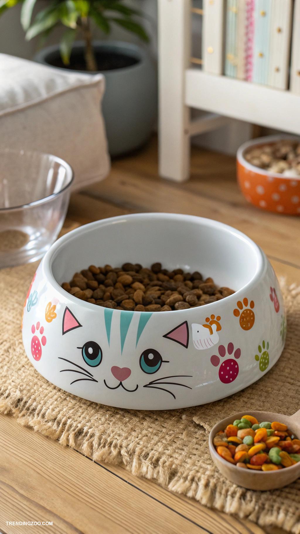 cat food station ideas Cat themed decorative ceramic food bowls