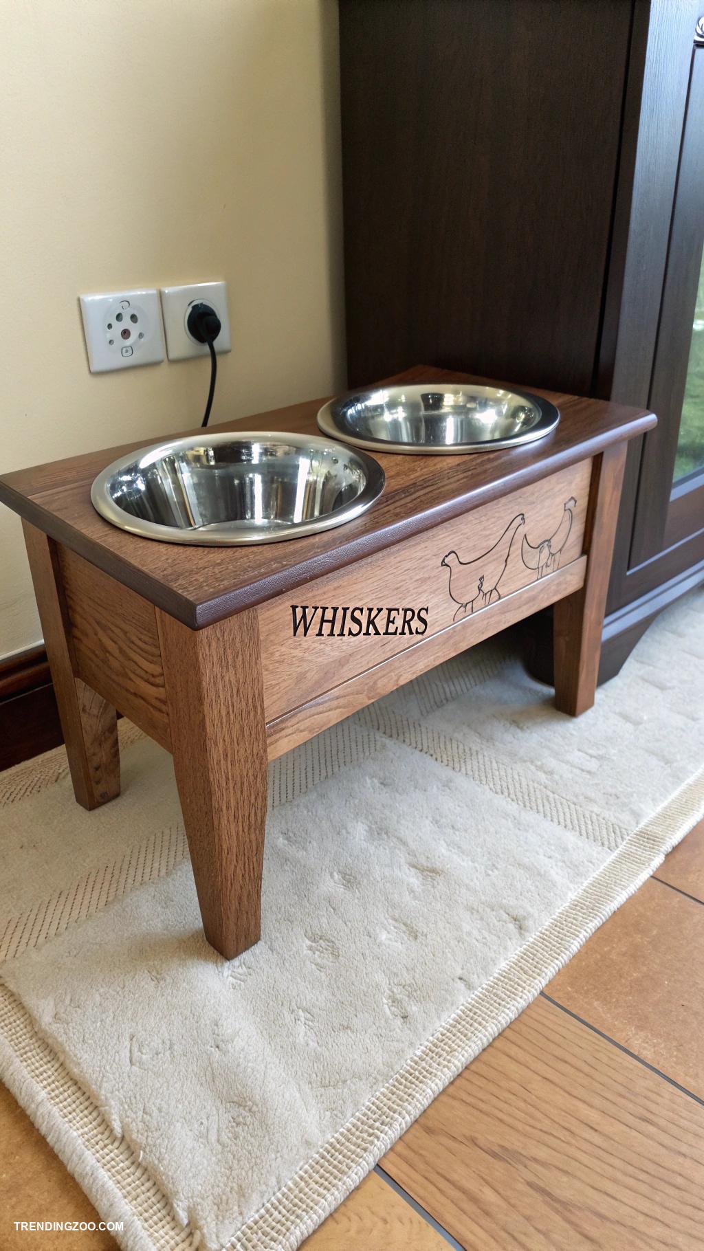 cat food station ideas Customized wooden feeder with pets name
