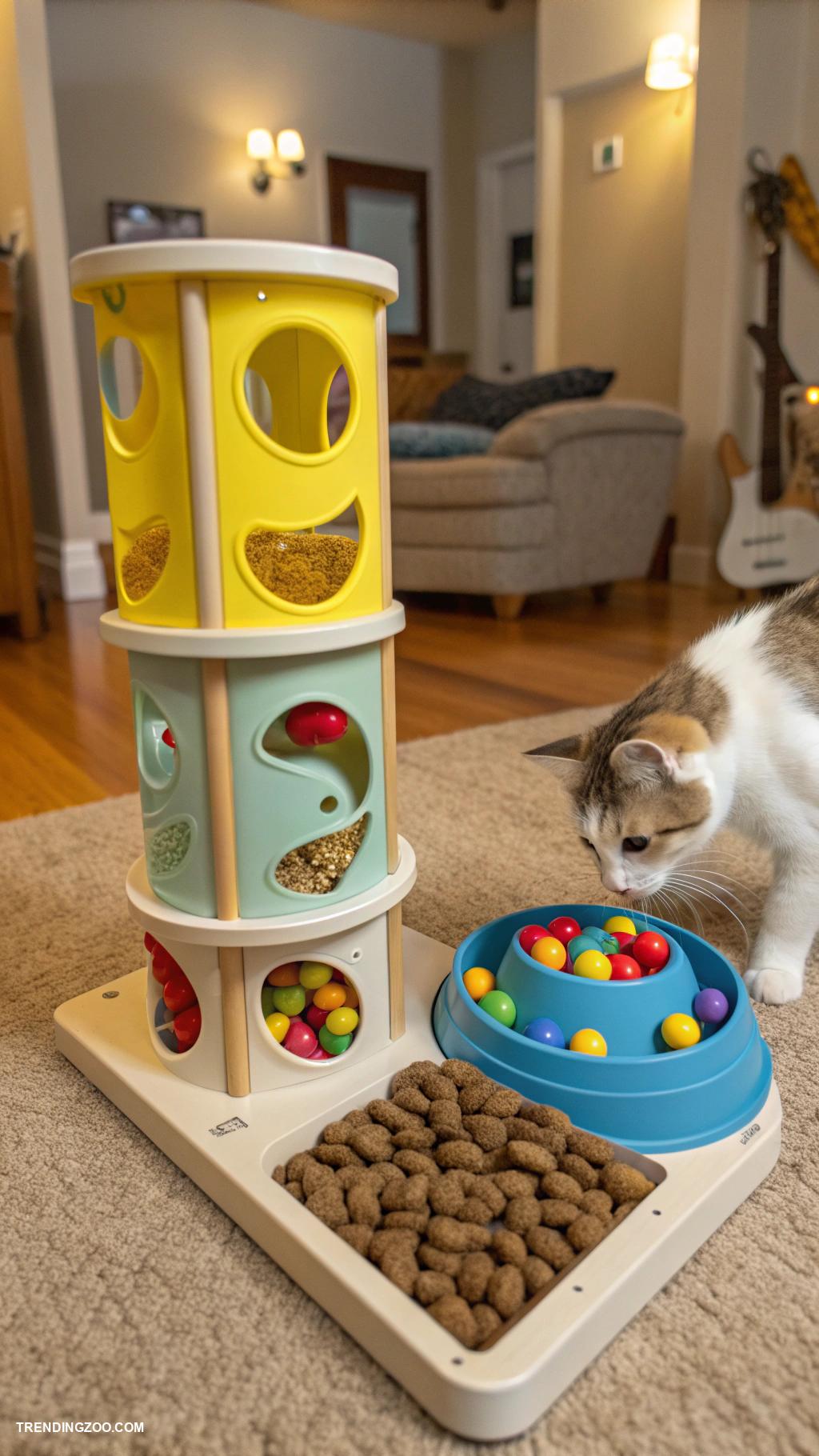 cat food station ideas Interactive puzzle feeder for mental stimulation