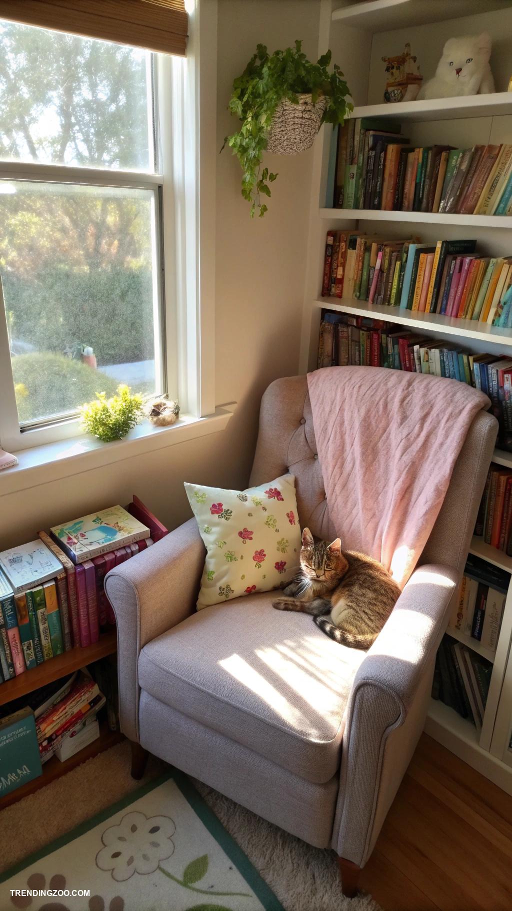 cat friendly home ideas Secluded reading nook with cat friendly blanket