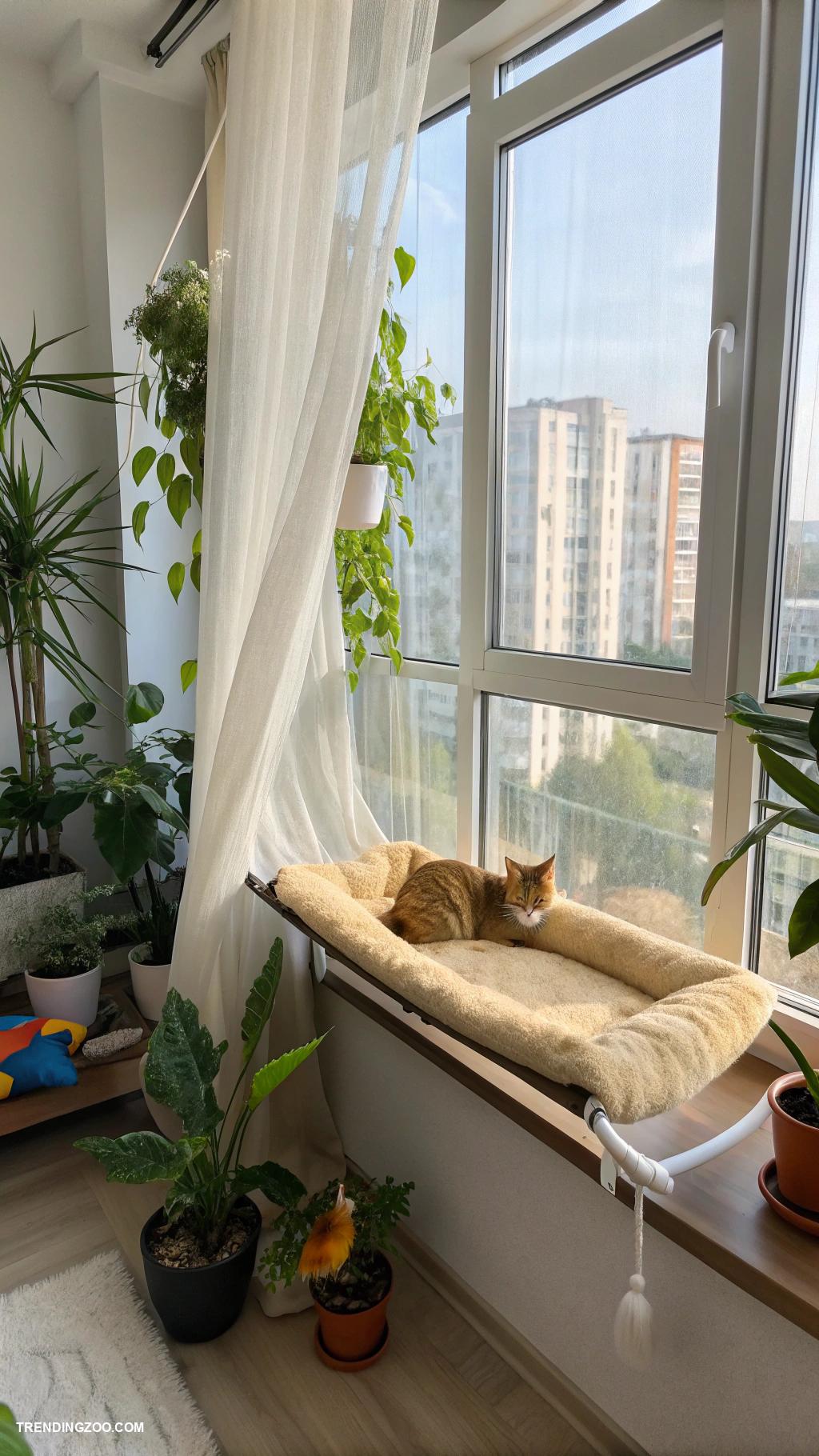 cat set up in apartment Cozy window perch for sunbathing