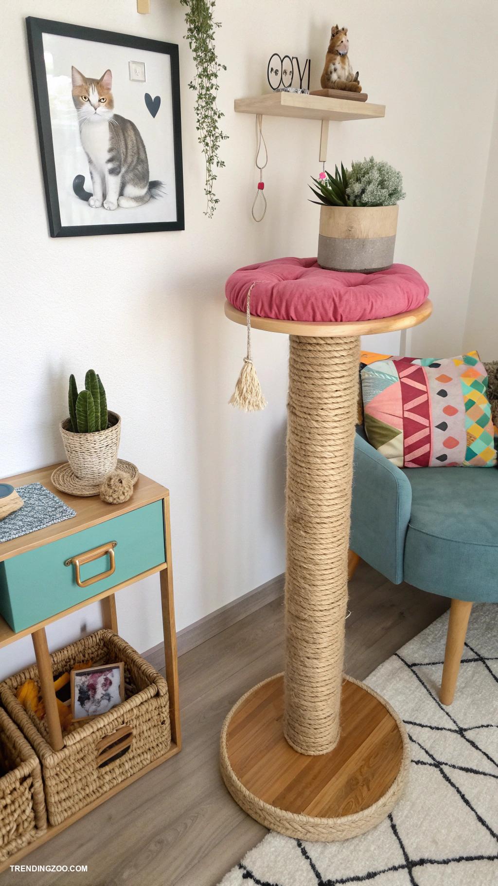 cat set up in apartment DIY scratching post with decor