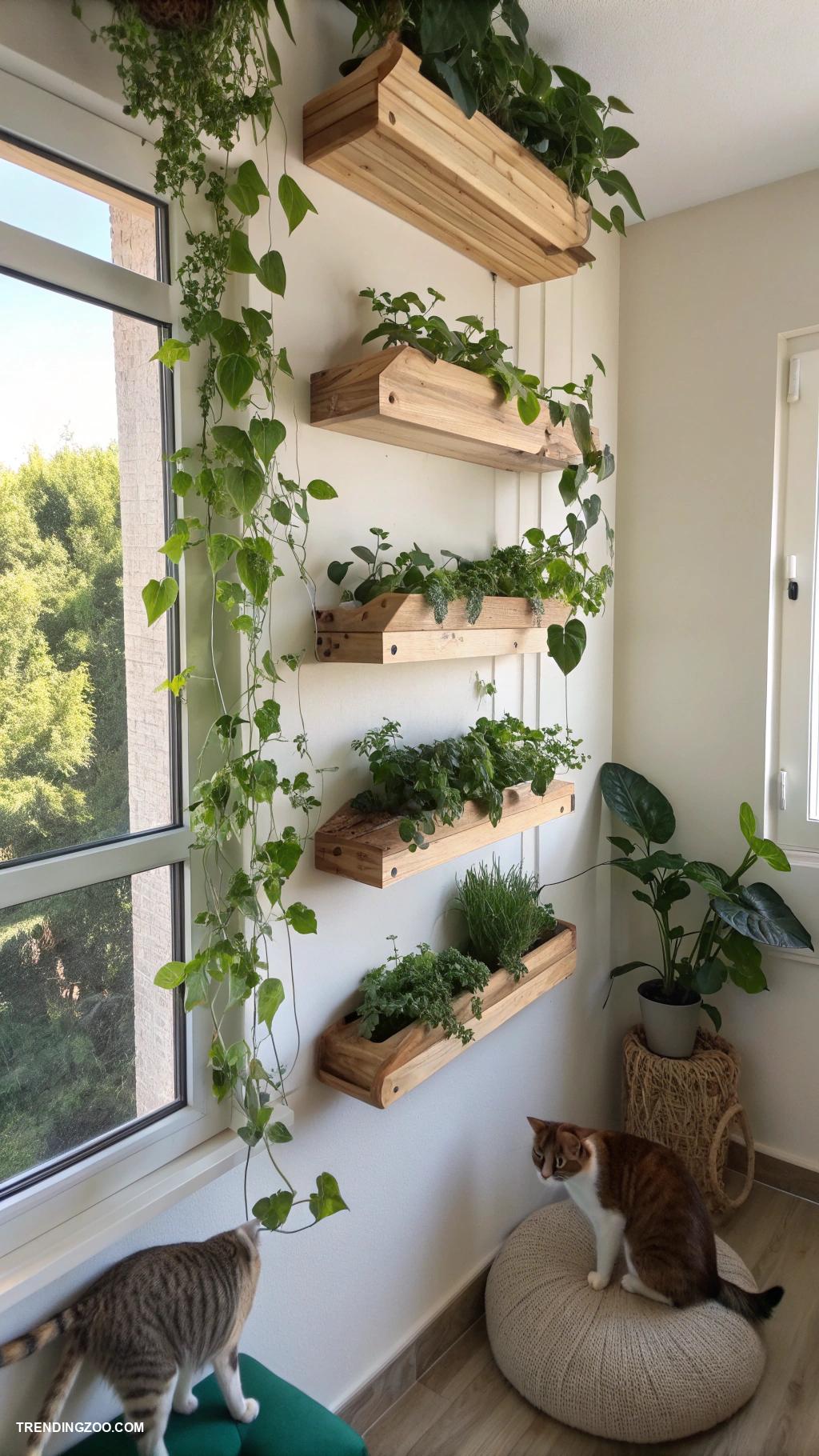 cat set up in apartment Vertical garden cat climbing wall