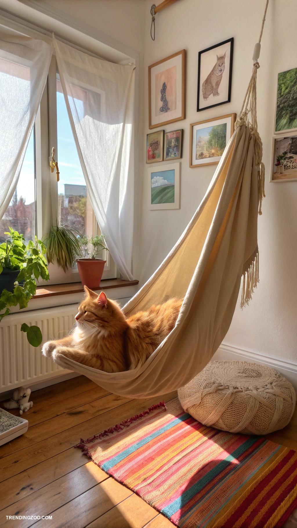 cozy bedroom ideas with cat Cat hammock under the window for sunbathing
