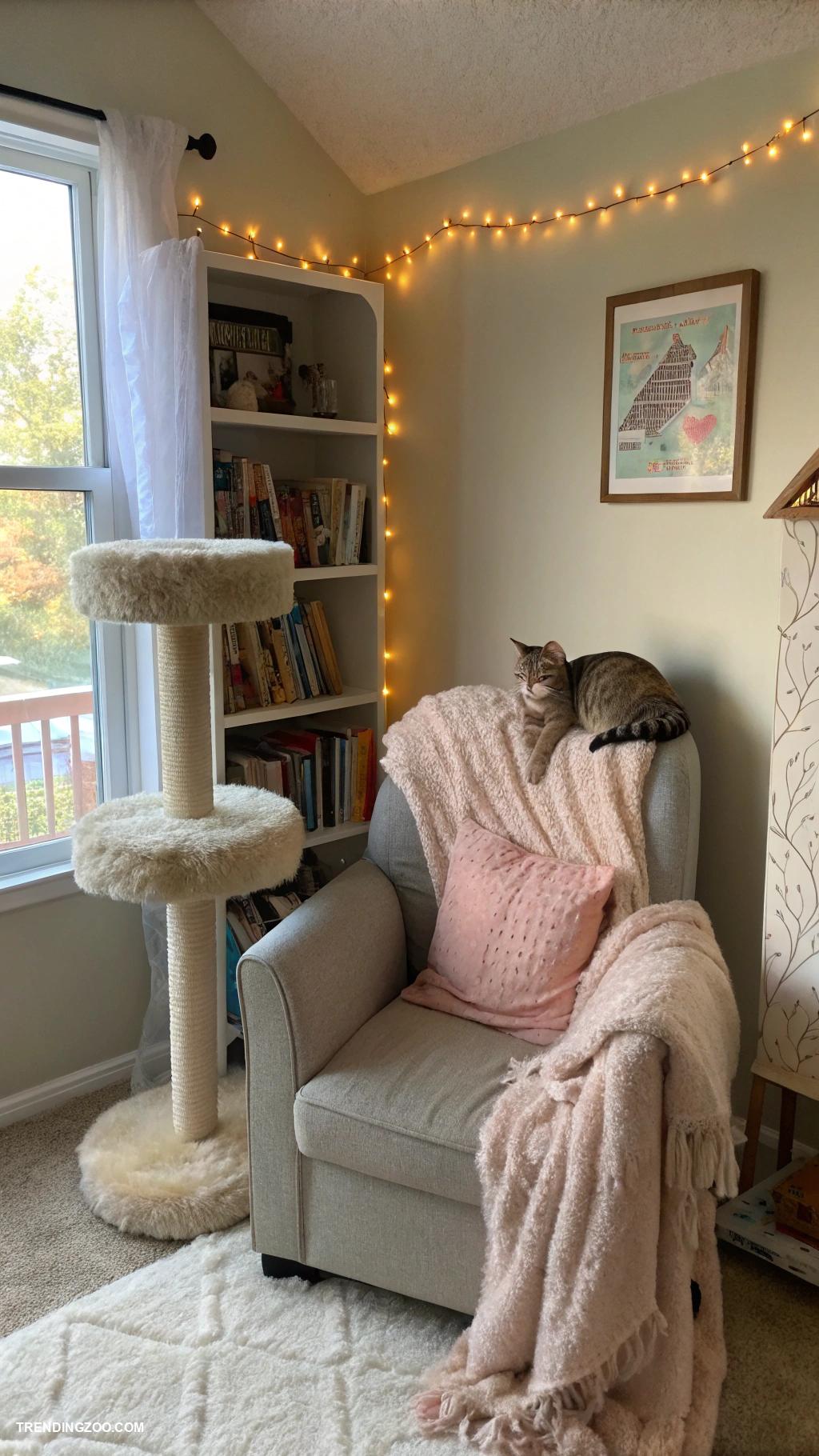 cozy bedroom ideas with cat Cozy corner with soft blankets and cat tree