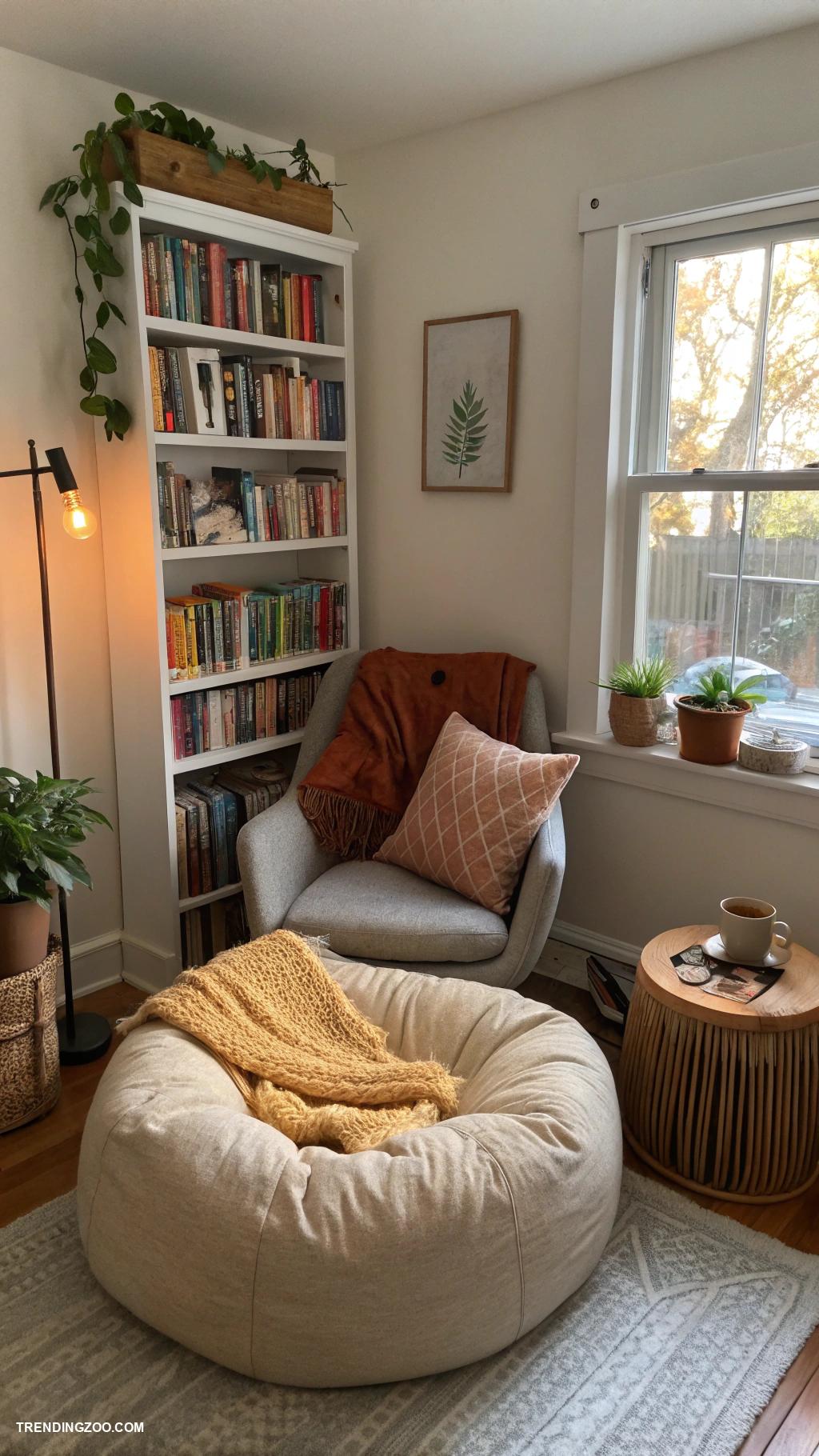 cozy bedroom ideas with cat Reading nook with plush cat bed integration