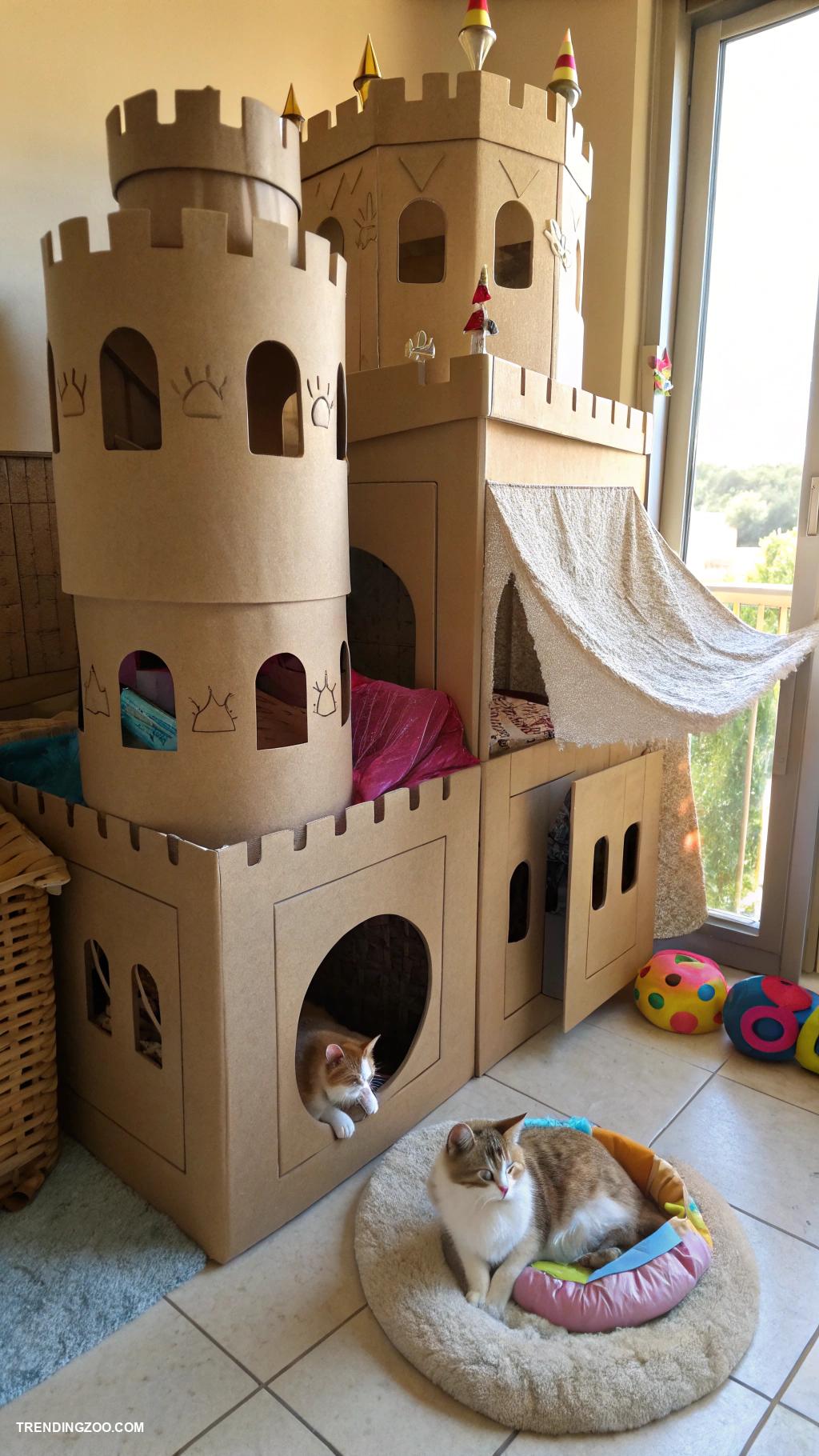 cozy cat shack ideas Cardboard castle with cozy napping spots