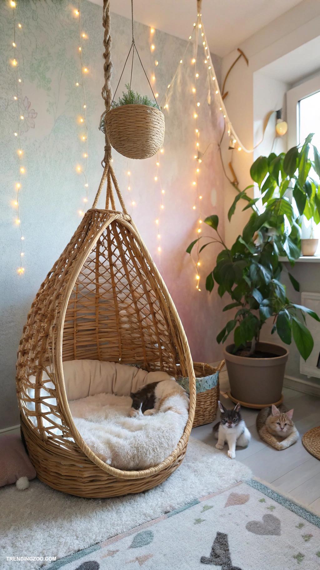cozy cat shack ideas Hanging basket suspended from ceiling