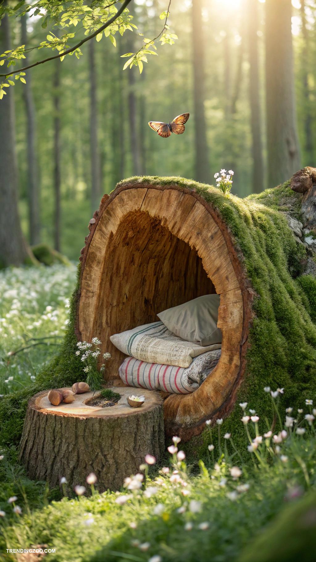 cozy cat shack ideas Hollow tree stump for natural vibe