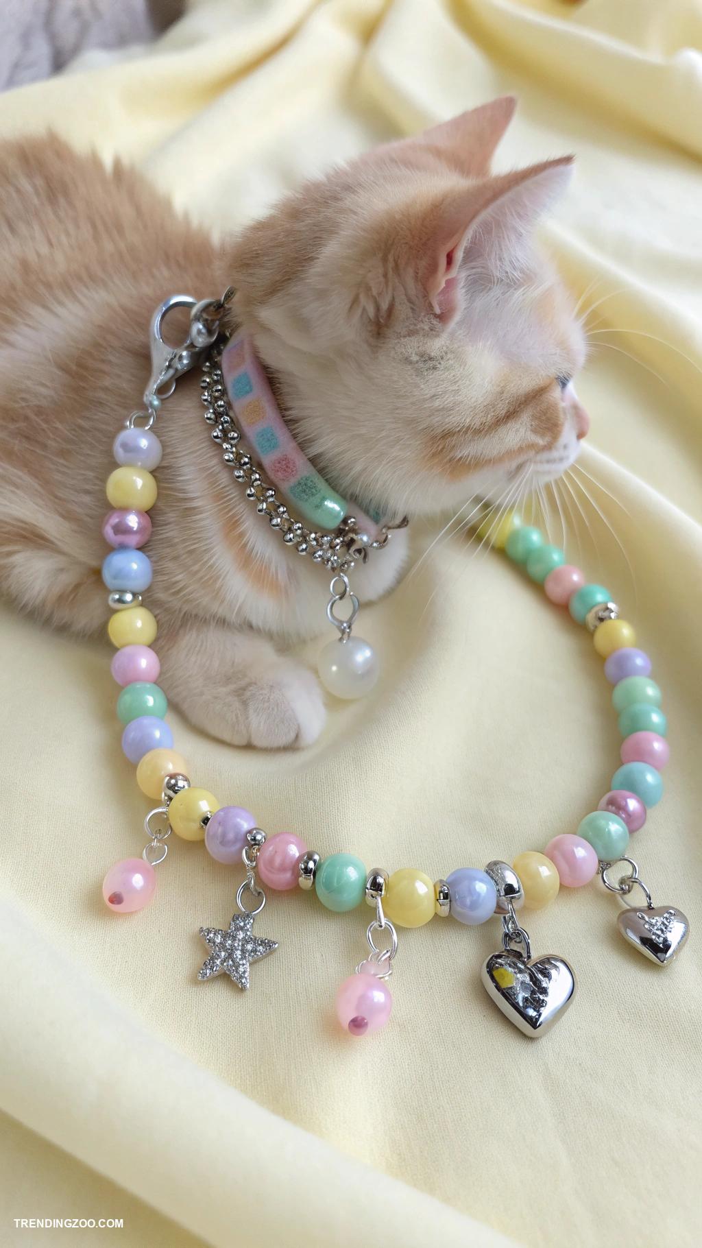 diy kitten collar Beaded collar with charming dangling ornaments