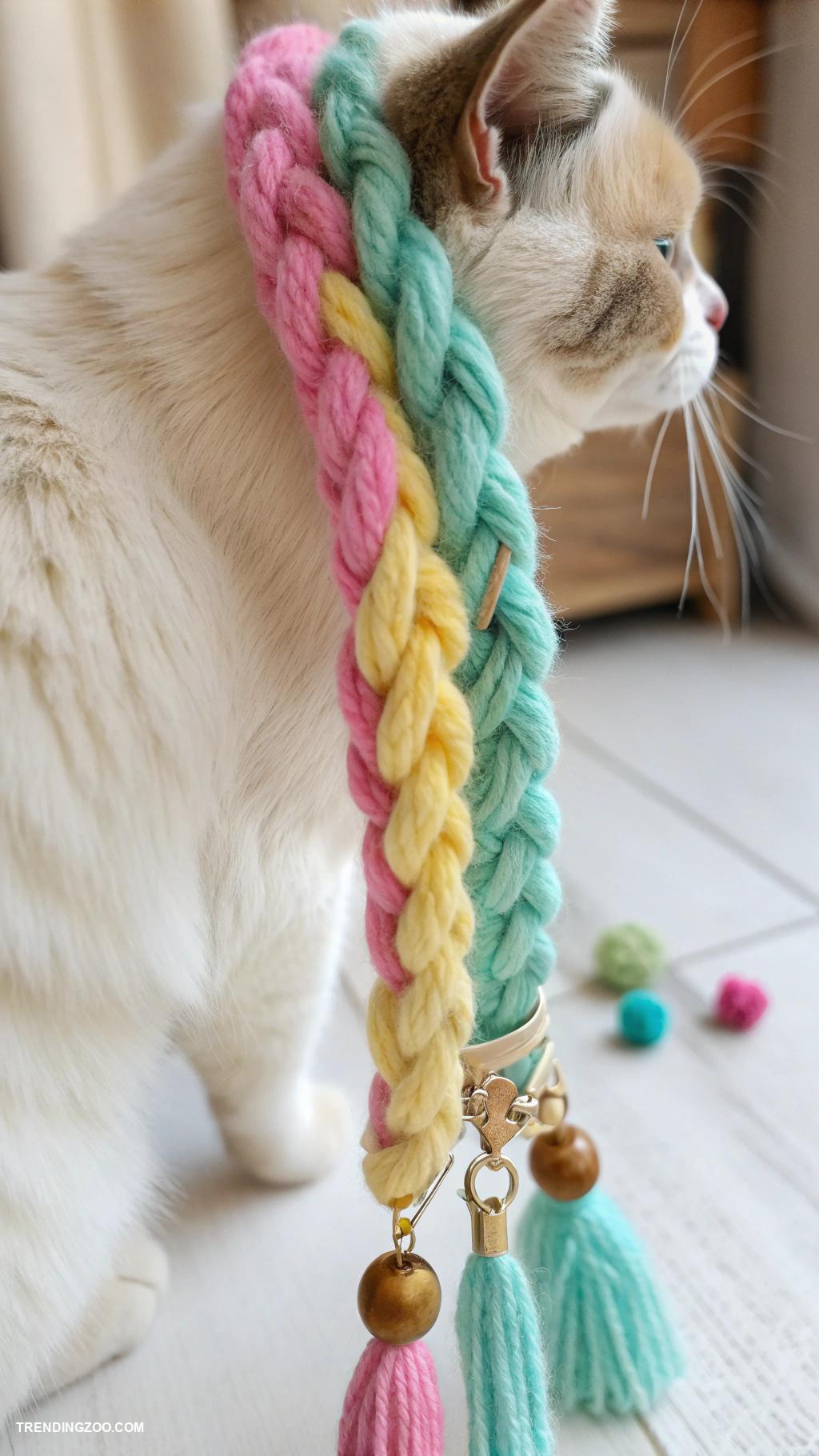 diy kitten collar Colorful yarn braids for a boho look