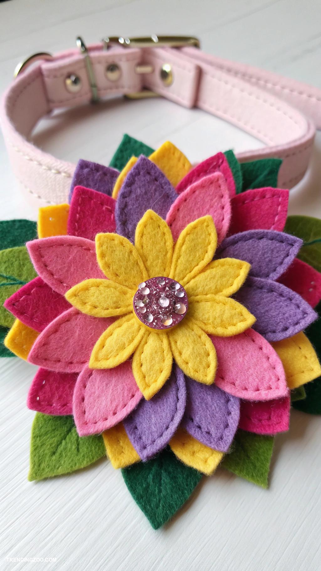 diy kitten collar Felt flower embellishments for vibrant collars