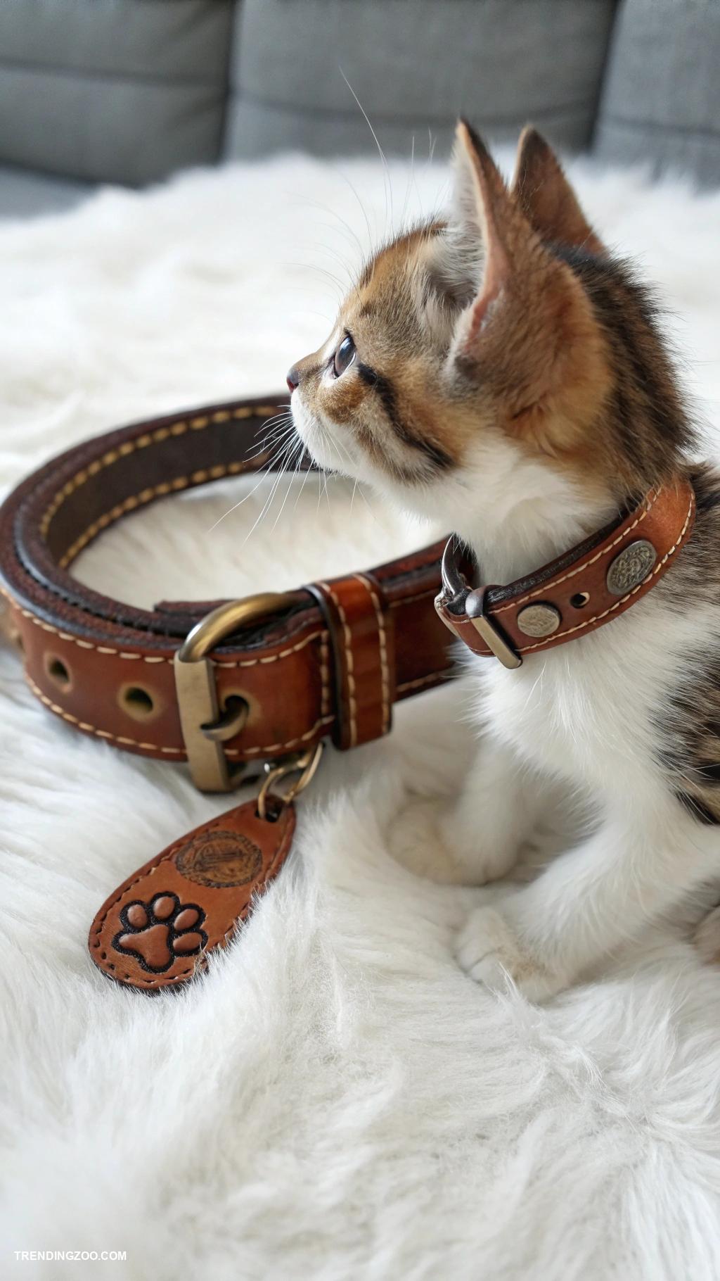 diy kitten collar Upcycled leather from old belts