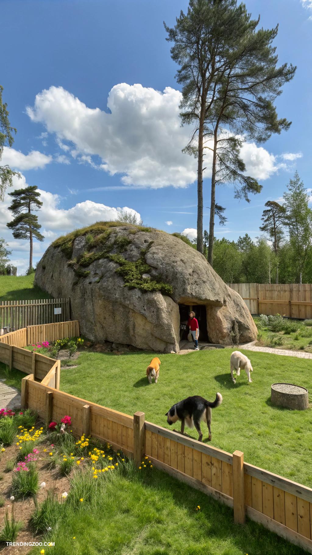 dog enclosure ideas outdoor Natural boulders for an adventurous play area