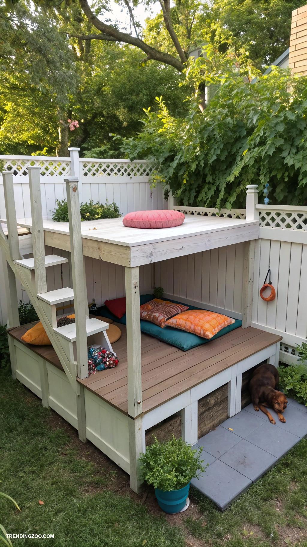 dog enclosure ideas outdoor Raised platform for elevated lounging space