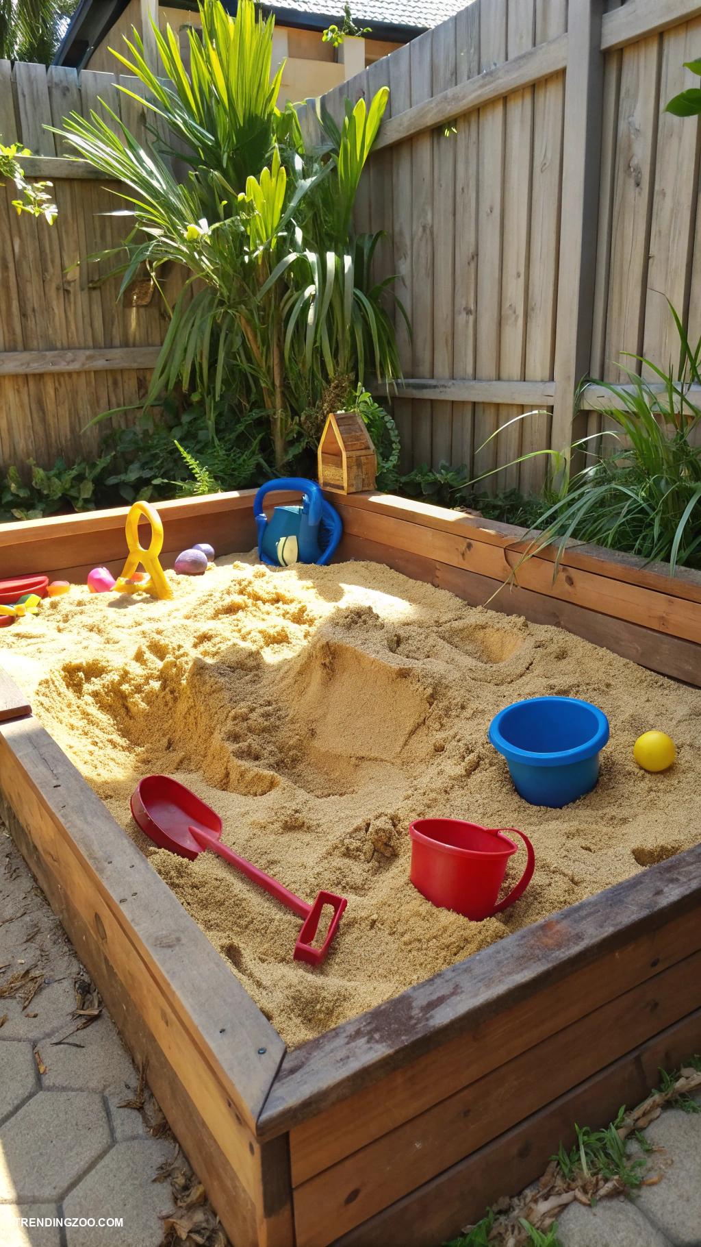 dog enclosure ideas outdoor Sandpit with toys for digging enjoyment