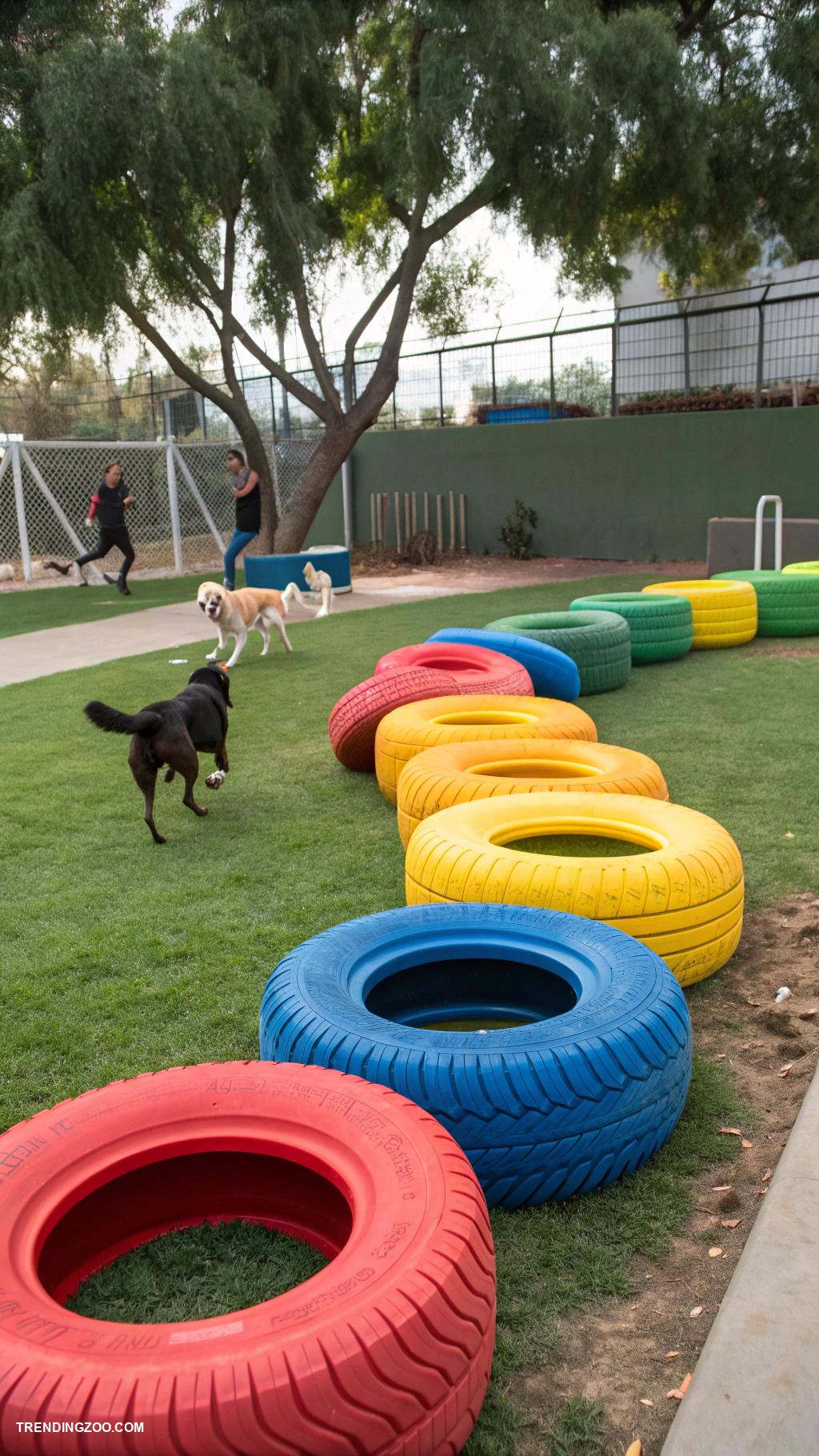 dog enclosure ideas outdoor Tire obstacle course for active playtime