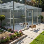 dog enclosure ideas outdoor Transparent fence for visibility and safety