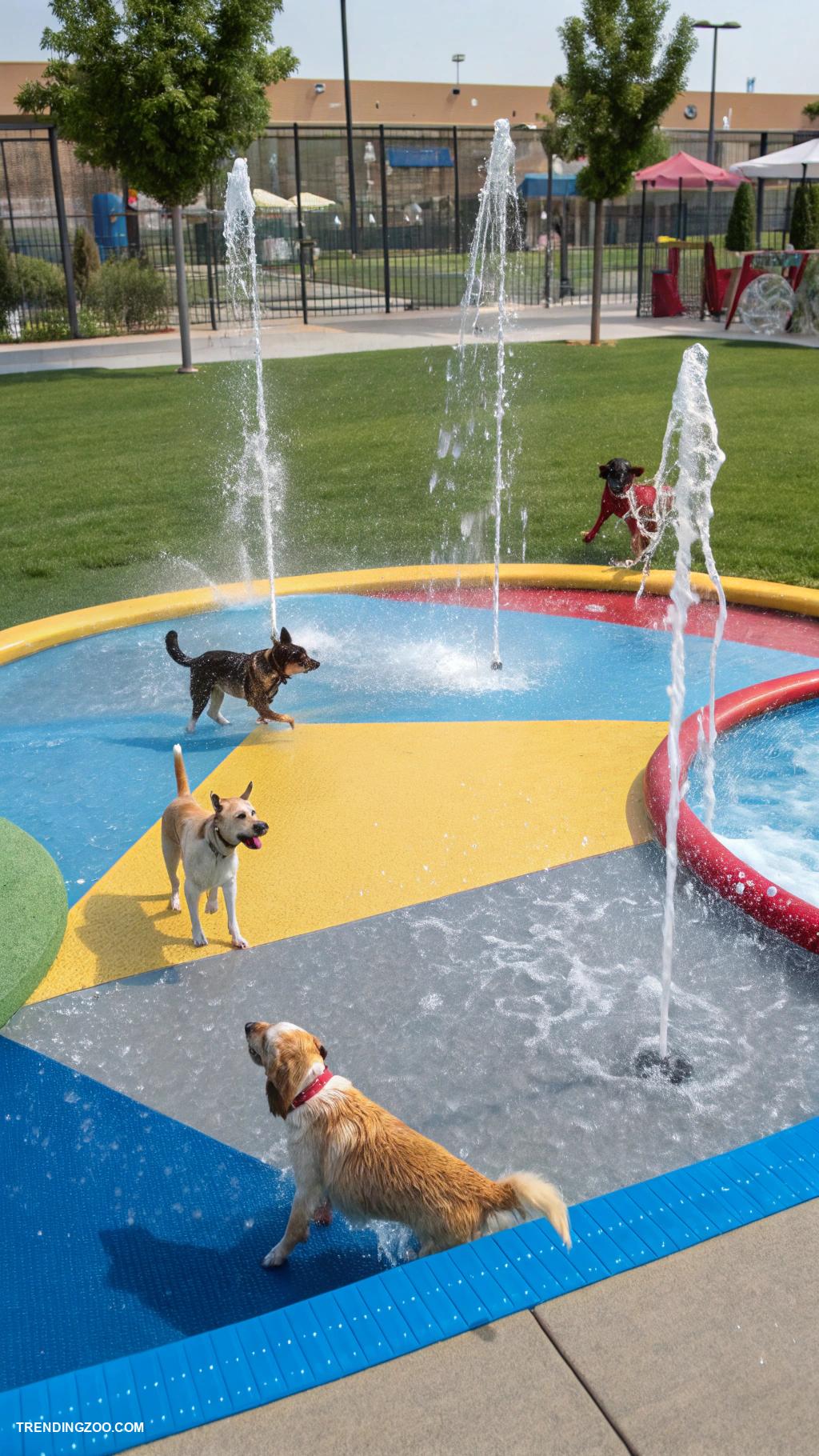 dog enclosure ideas outdoor Water play zone with splash features
