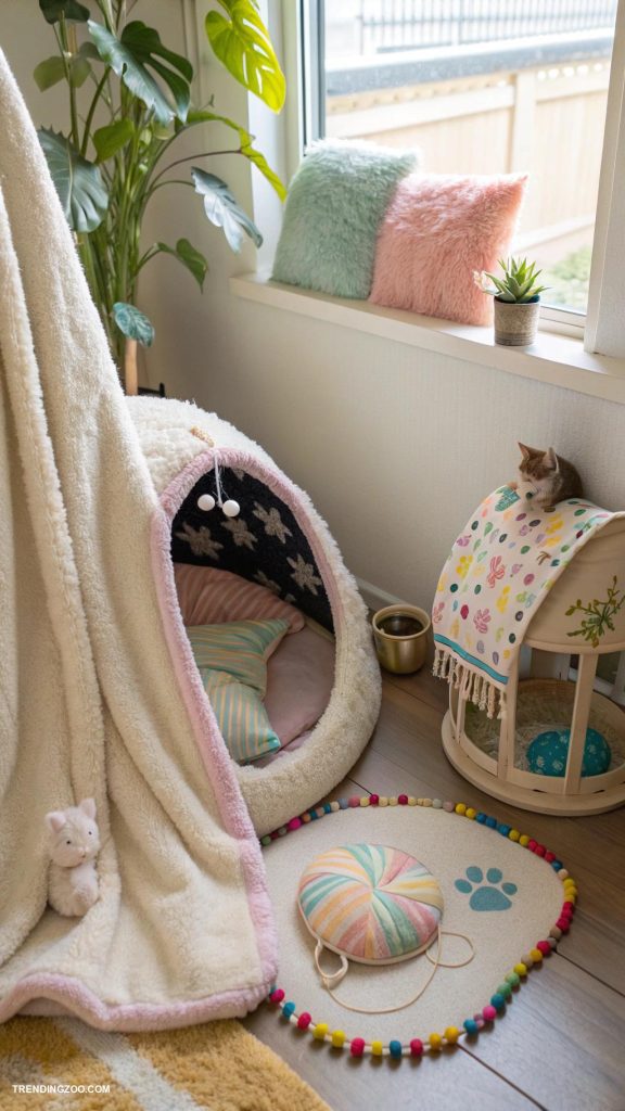 kitten set up ideas Cuddle corner with blankets and pillows